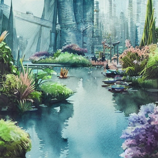 美丽快乐如画的迷人科幻城市与自然和谐相处